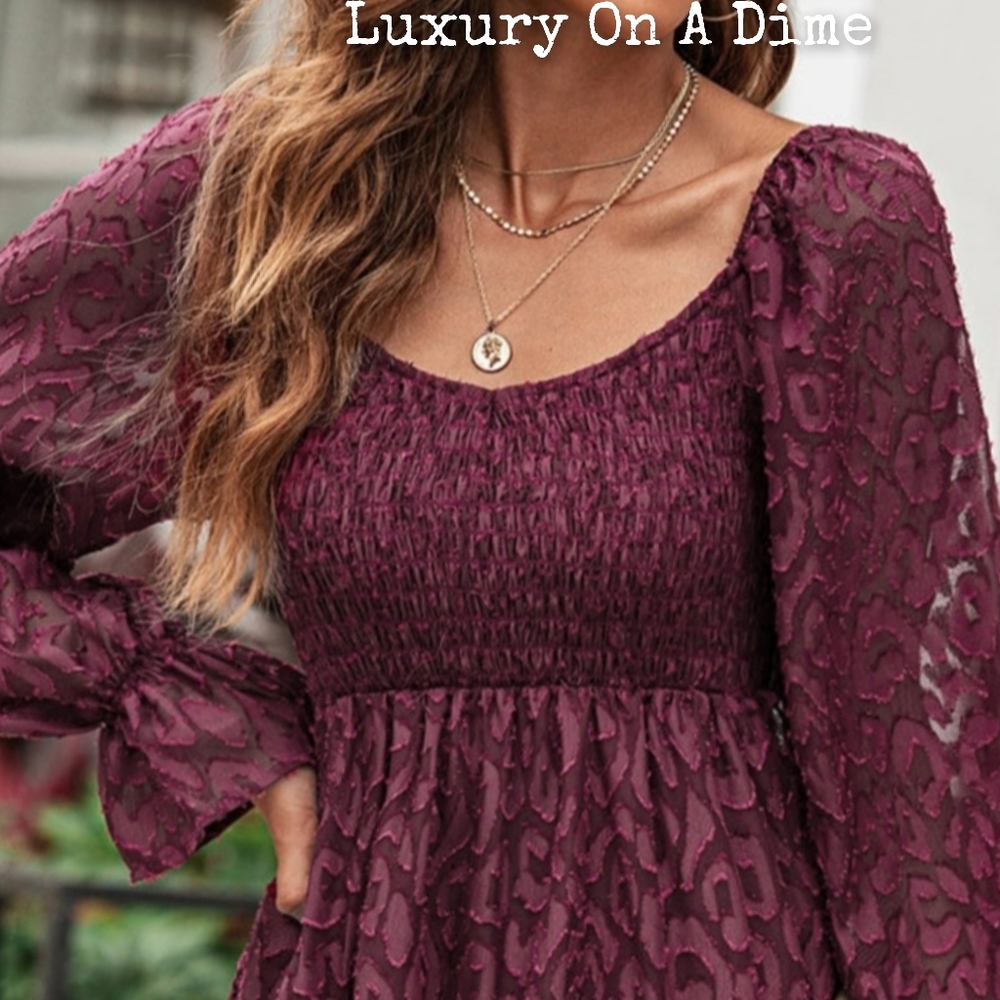 Leopard Print Dess Tiered Sheer Long Sleeve Babydoll Mini Playful Outfit - Picture 6 of 11